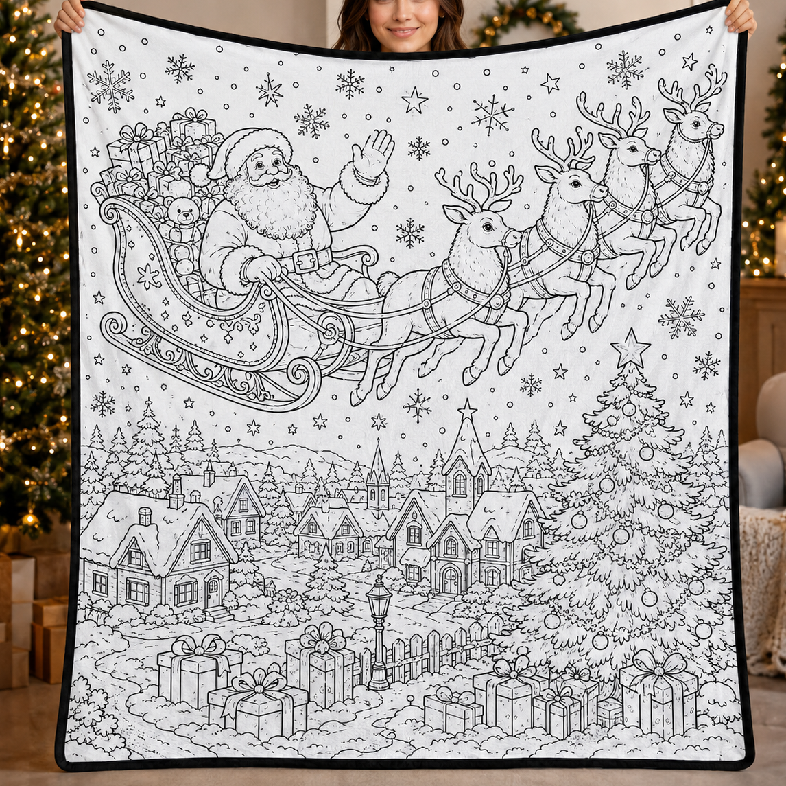DIY Christmas Drawing Blanket with 24 Colors Markers, Doodle Your Own Xmas Blanket, Customizable Washable Paint Play Blanket for Adults, Kids