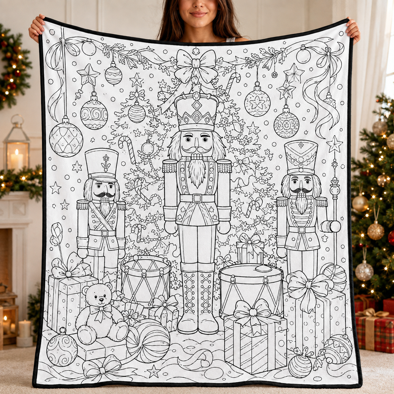 DIY Christmas Drawing Blanket with 24 Colors Markers, Doodle Your Own Xmas Blanket, Customizable Washable Paint Play Blanket for Adults, Kids