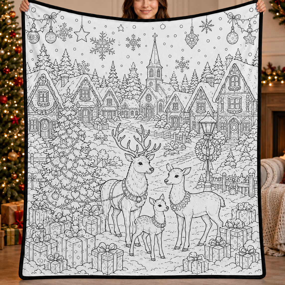 DIY Christmas Drawing Blanket with 24 Colors Markers, Doodle Your Own Xmas Blanket, Customizable Washable Paint Play Blanket for Adults, Kids