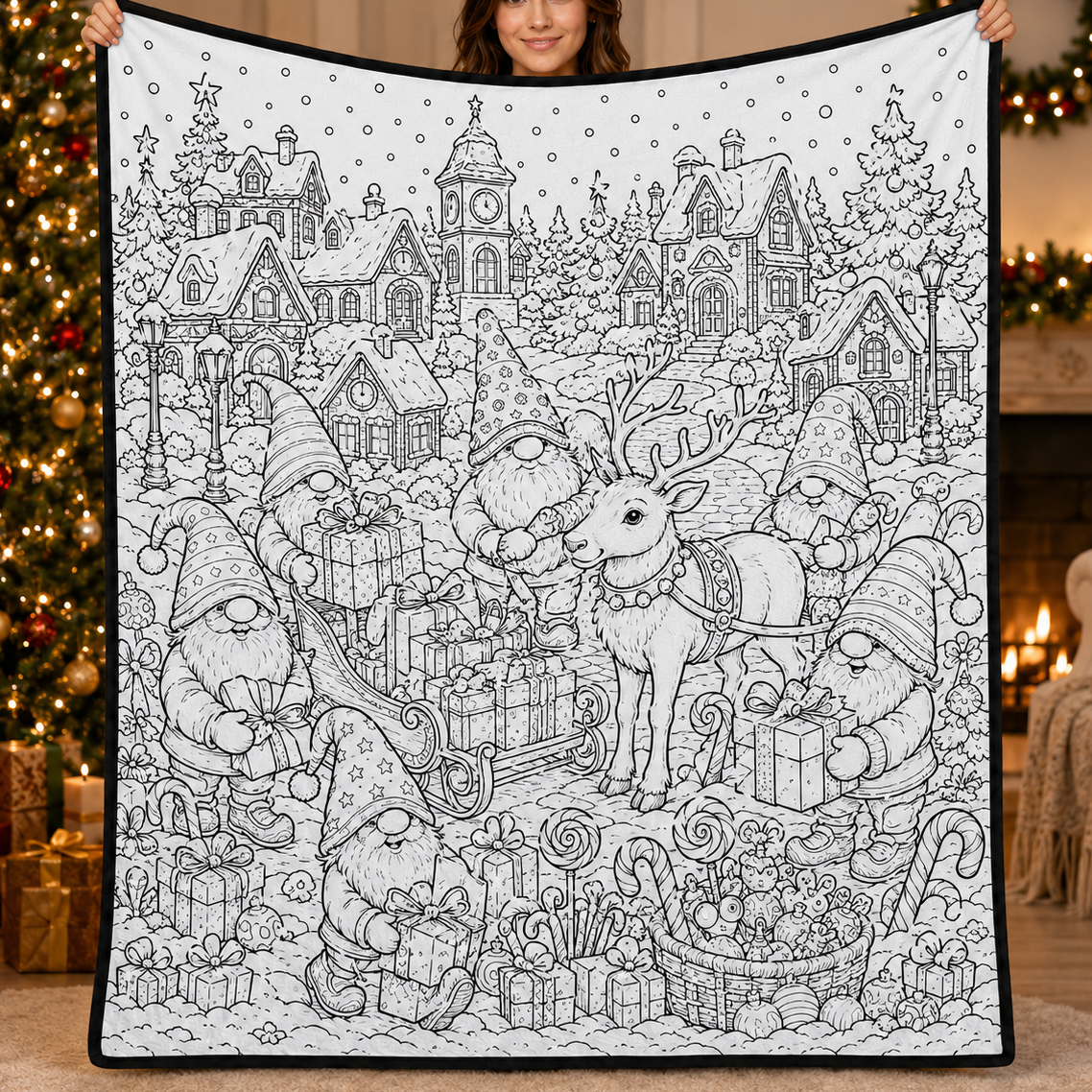 DIY Christmas Drawing Blanket with 24 Colors Markers, Doodle Your Own Xmas Blanket, Customizable Washable Paint Play Blanket for Adults, Kids
