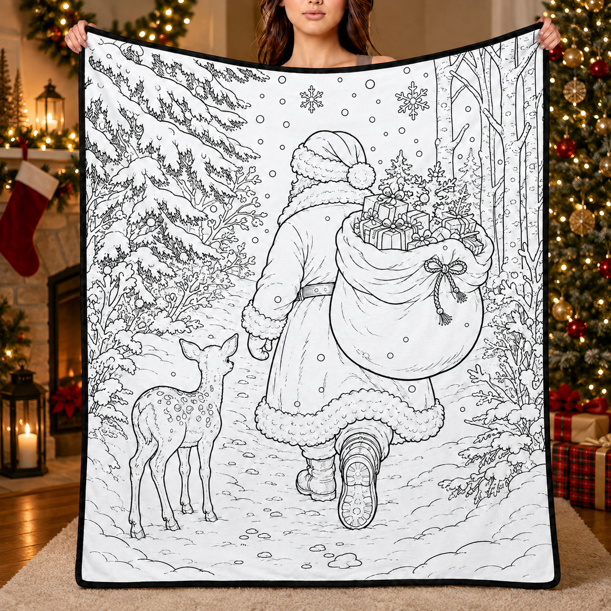 DIY Christmas Drawing Blanket with 24 Colors Markers, Doodle Your Own Xmas Blanket, Customizable Washable Paint Play Blanket for Adults, Kids