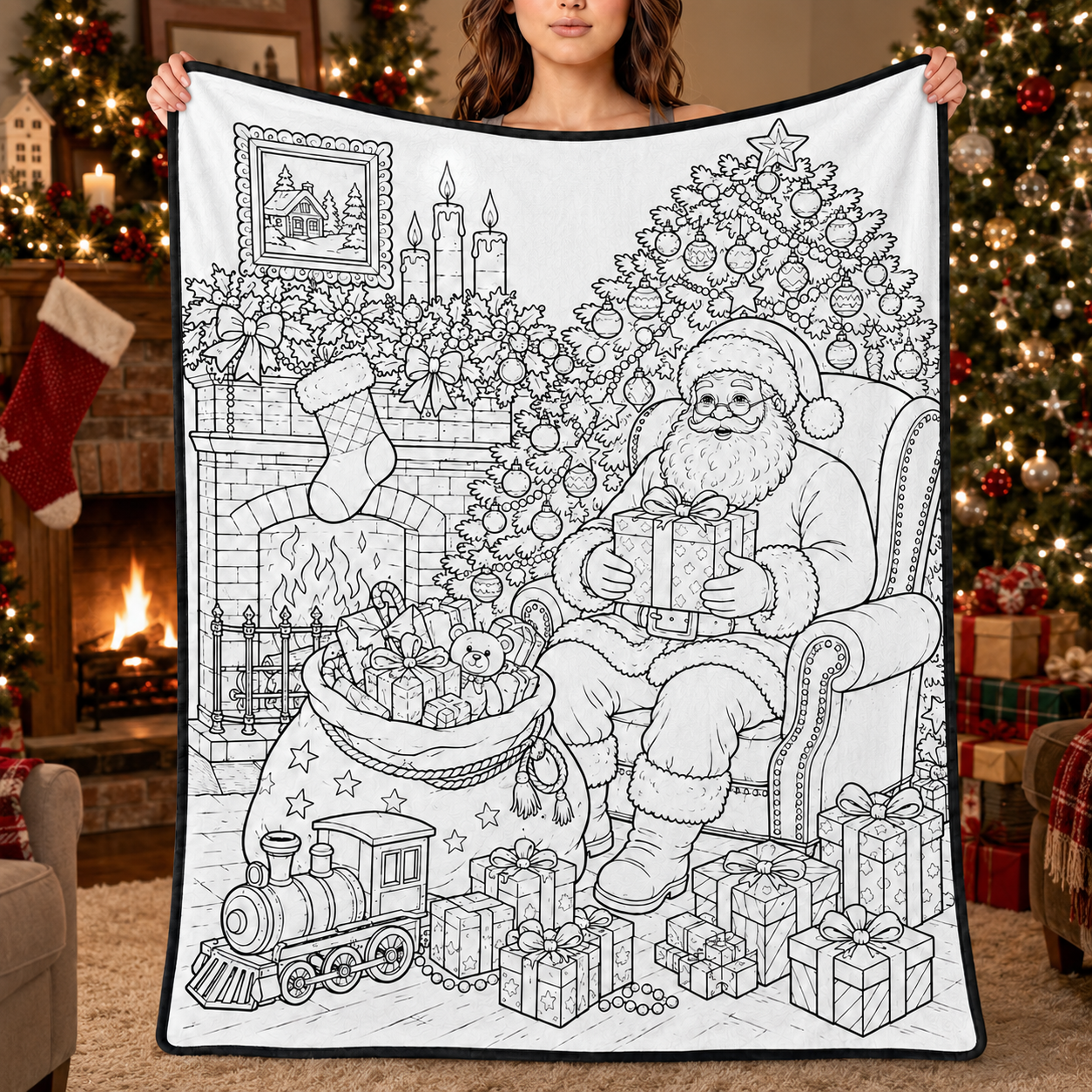 DIY Christmas Drawing Blanket with 24 Colors Markers, Doodle Your Own Xmas Blanket, Customizable Washable Paint Play Blanket for Adults, Kids