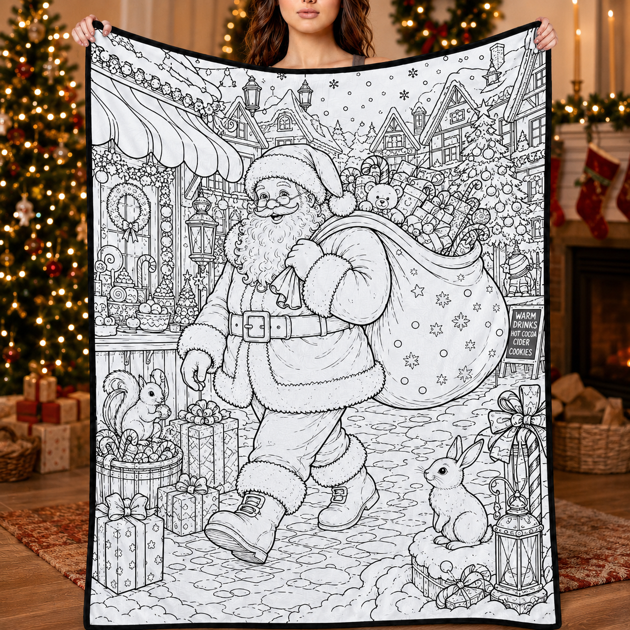 DIY Christmas Drawing Blanket with 24 Colors Markers, Doodle Your Own Xmas Blanket, Customizable Washable Paint Play Blanket for Adults, Kids