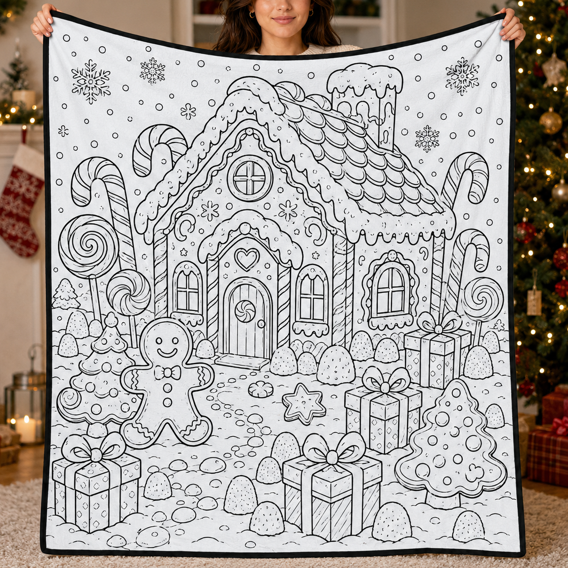 DIY Christmas Drawing Blanket with 24 Colors Markers, Doodle Your Own Xmas Blanket, Customizable Washable Paint Play Blanket for Adults, Kids