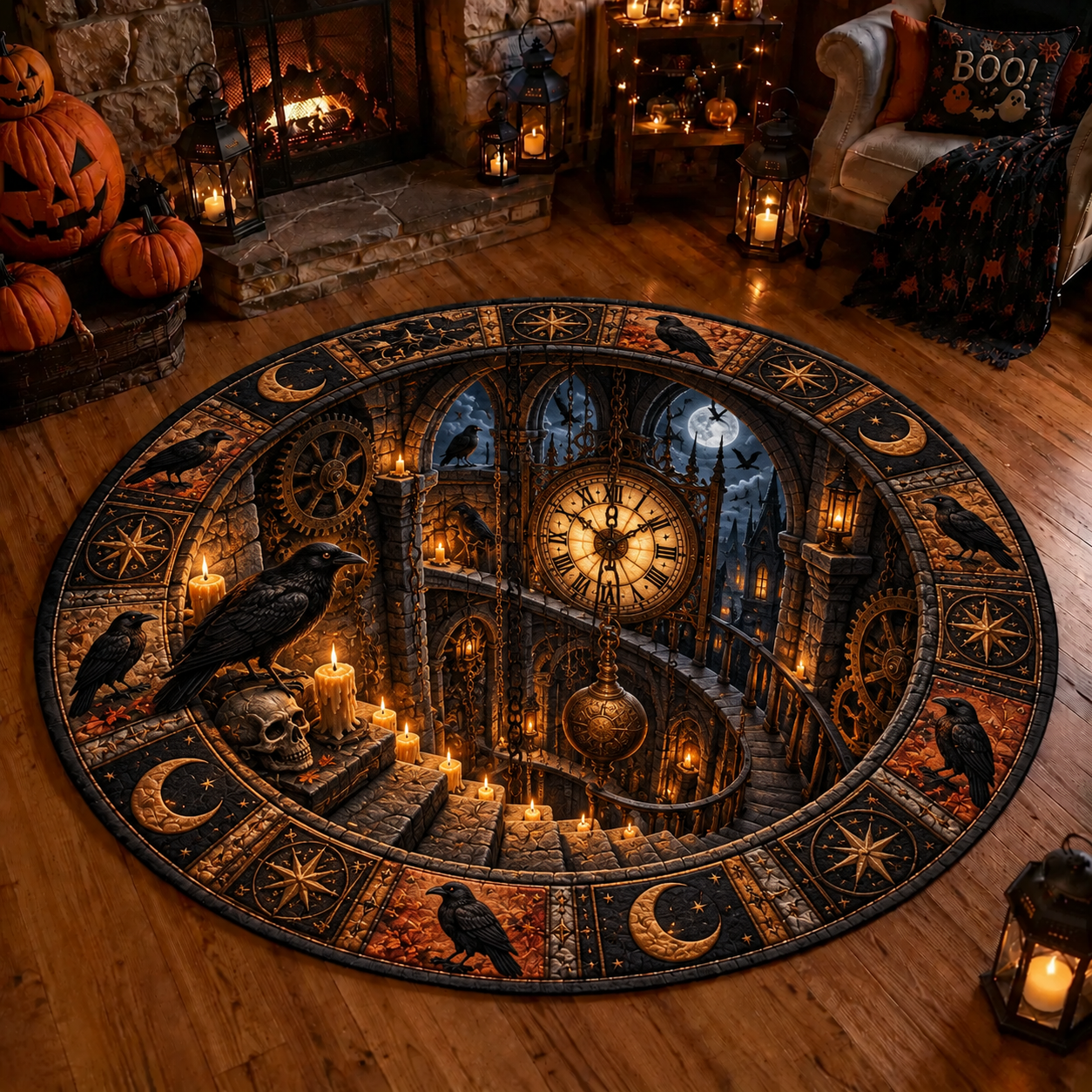 Halloween 3D Vortex Round Rug – Round Floor Mat, Optical Illusion Non-Slip Design, Halloween Home Decor Gift for Family & Party Lovers