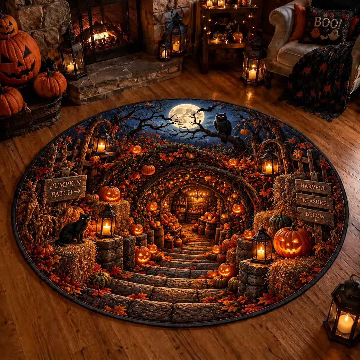 Halloween 3D Vortex Round Rug – Round Floor Mat, Optical Illusion Non-Slip Design, Halloween Home Decor Gift for Family & Party Lovers