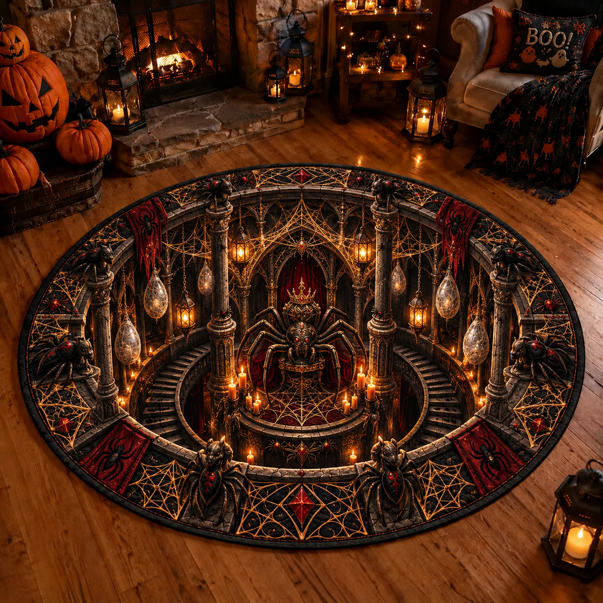 Halloween 3D Vortex Round Rug – Round Floor Mat, Optical Illusion Non-Slip Design, Halloween Home Decor Gift for Family & Party Lovers