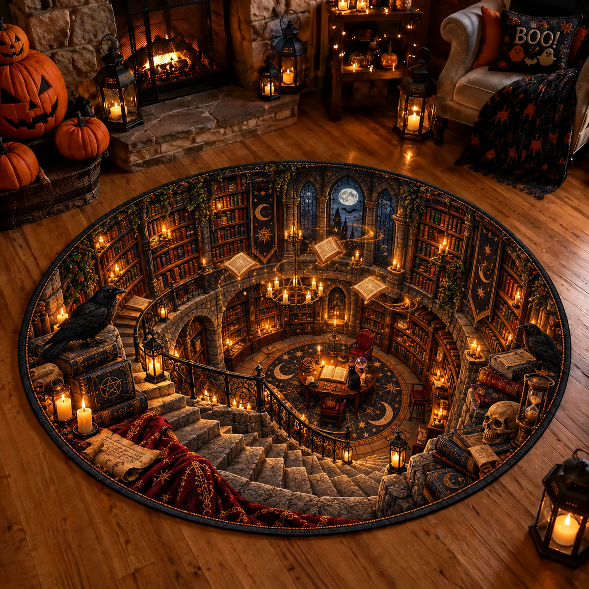 Halloween 3D Vortex Round Rug – Round Floor Mat, Optical Illusion Non-Slip Design, Halloween Home Decor Gift for Family & Party Lovers
