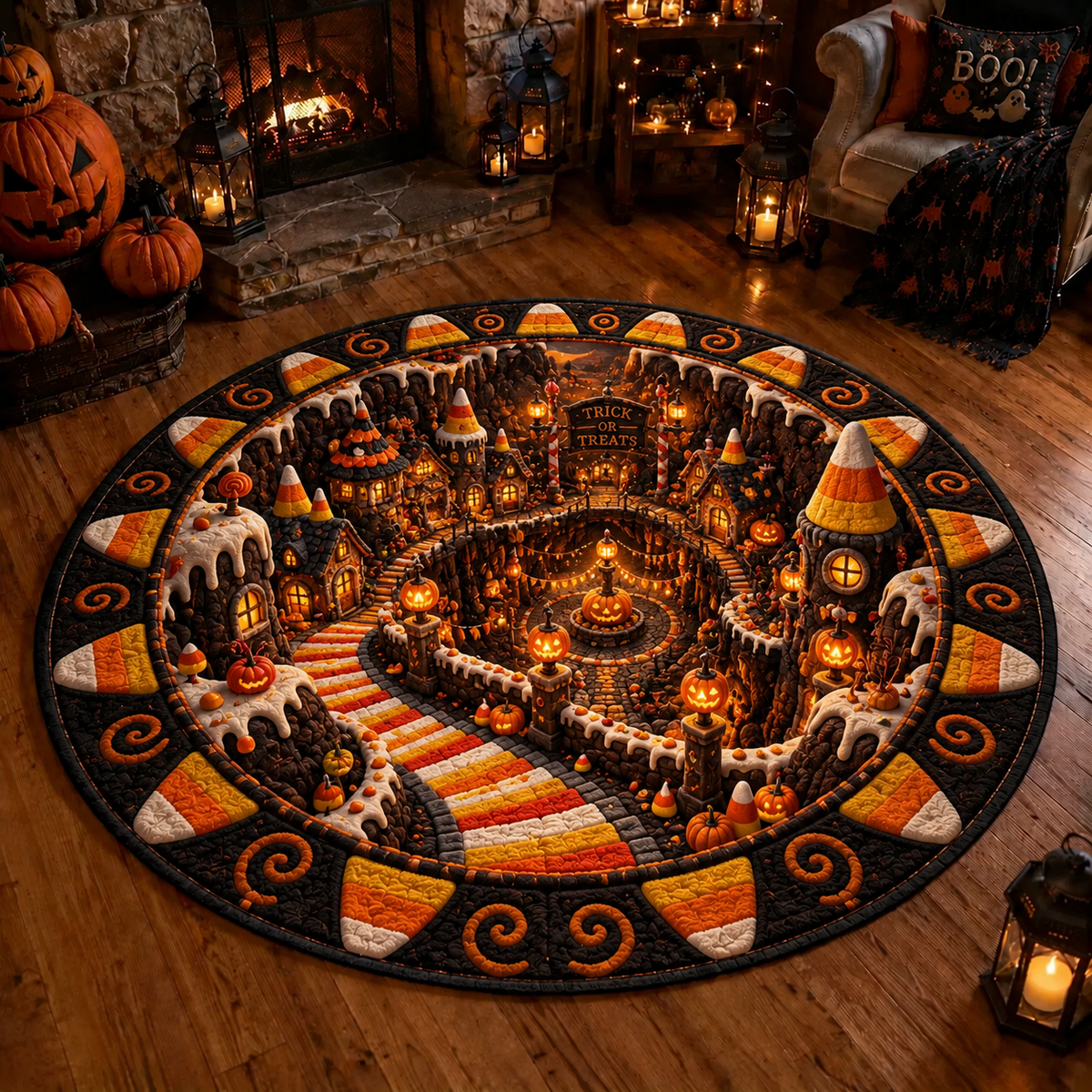 Halloween 3D Vortex Round Rug – Round Floor Mat, Optical Illusion Non-Slip Design, Halloween Home Decor Gift for Family & Party Lovers