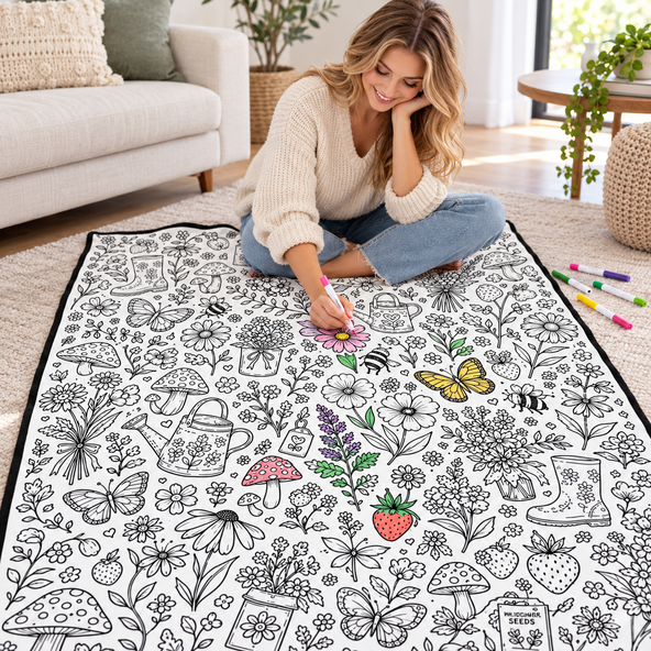 DIY Drawing Blanket – Color Your Own Washable Doodle Blanket with 24 Markers, Christmas Gift for Kids & Adults