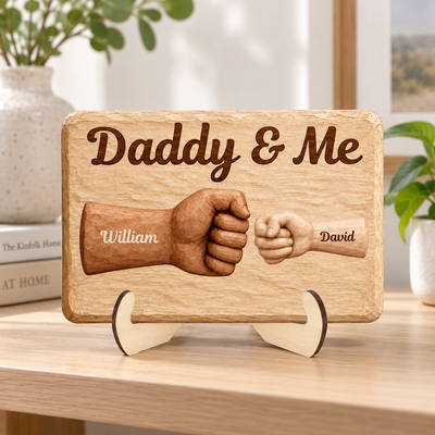 Sentimental Rustic Daddy's Team Fist Bump - Personalized 2-Layered Wooden Plaque - Father's Day Gift For Dad, Husband