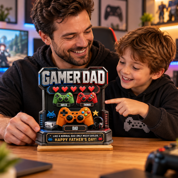 Gamer Dad Much Cooler - Personalized 2-Layered Wooden Plaque - Father's Day Gift for Dad, Husband