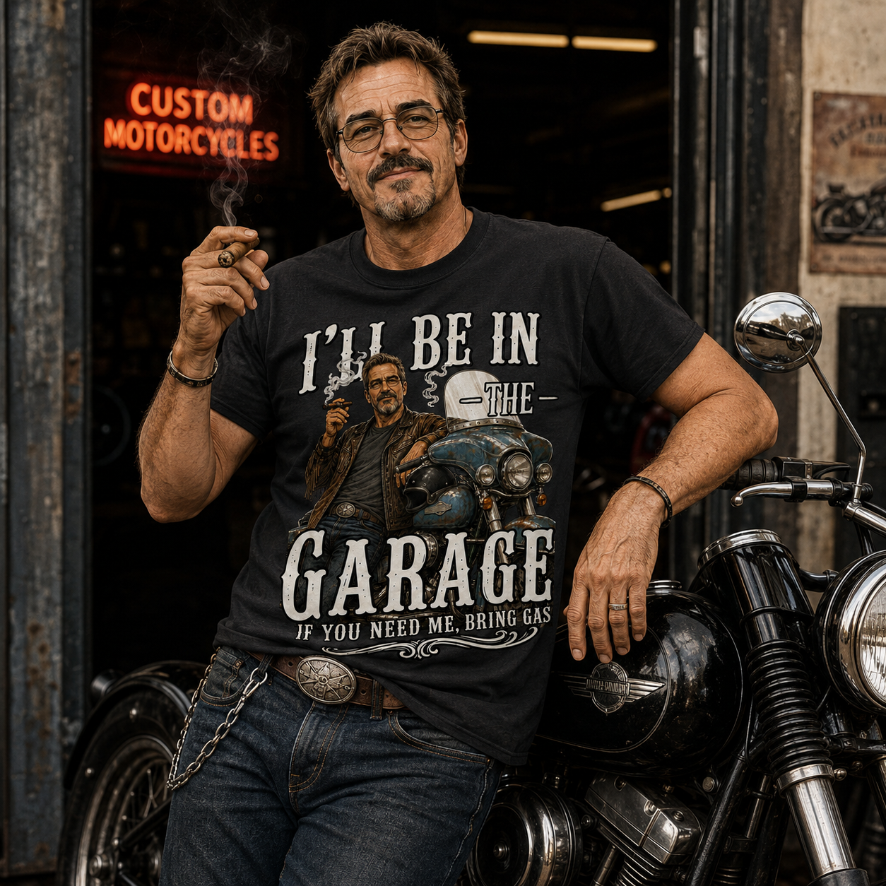 I'll Be In The Garage Vintage Motorcycle Biker Personalized T-Shirt | Funny Mechanic Dad Graphic Tee