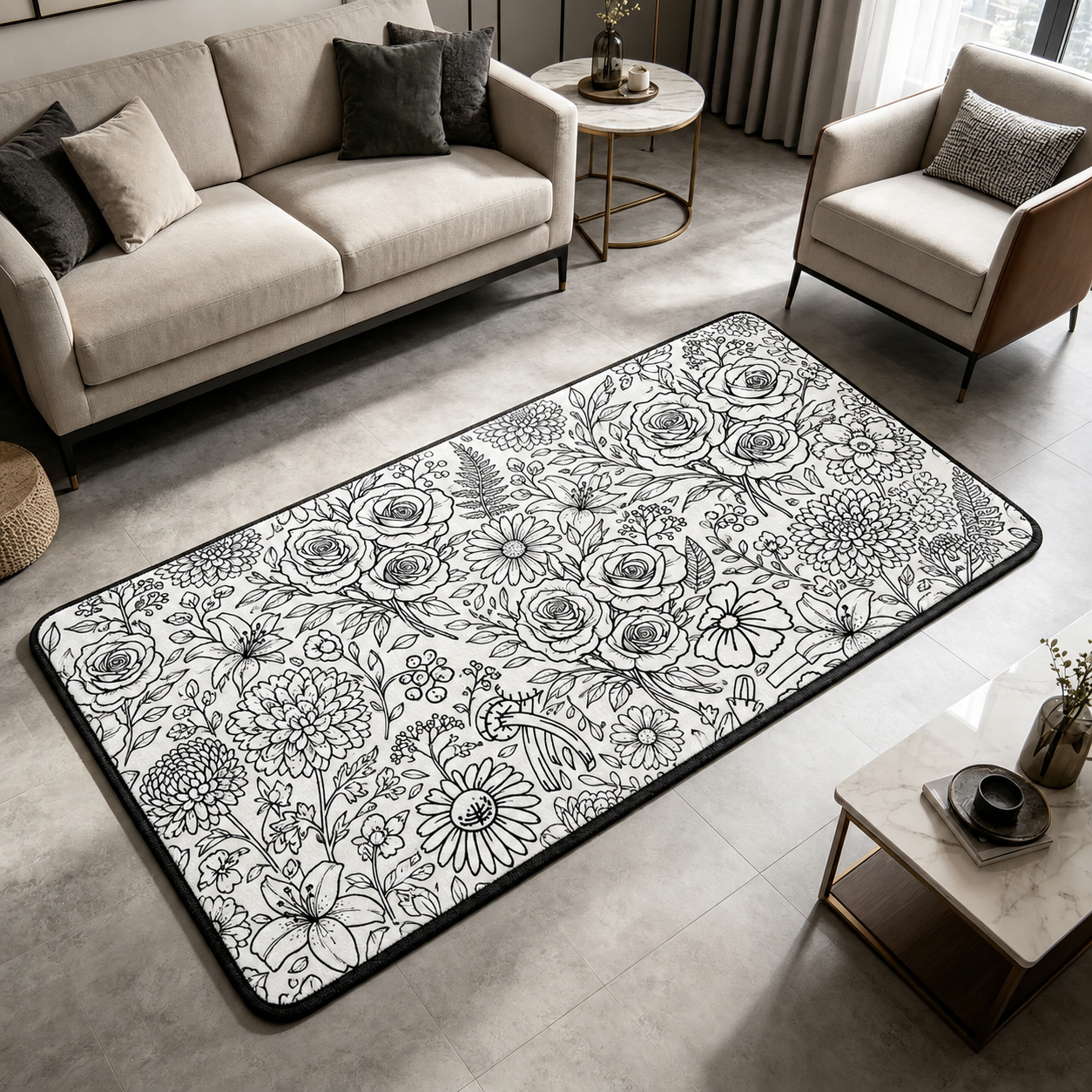 DIY Coloring Doodle Rug | Washable Crystal Velvet Custom Line Art Floor Carpet
