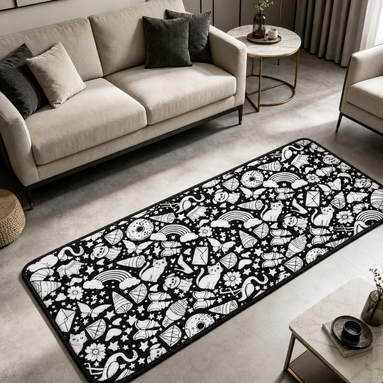 DIY Coloring Doodle Rug | Washable Crystal Velvet Custom Line Art Floor Carpet