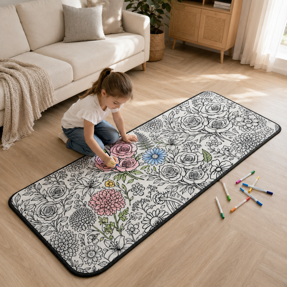 DIY Coloring Doodle Rug | Washable Crystal Velvet Custom Line Art Floor Carpet