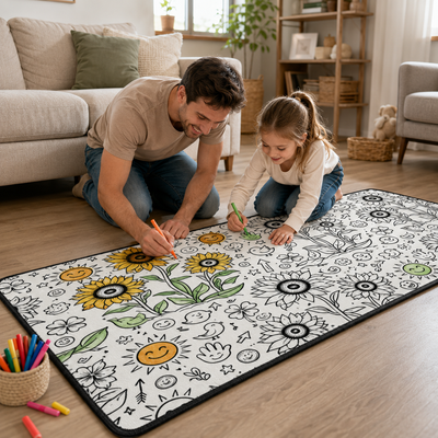 DIY Coloring Doodle Rug | Washable Crystal Velvet Custom Line Art Floor Carpet