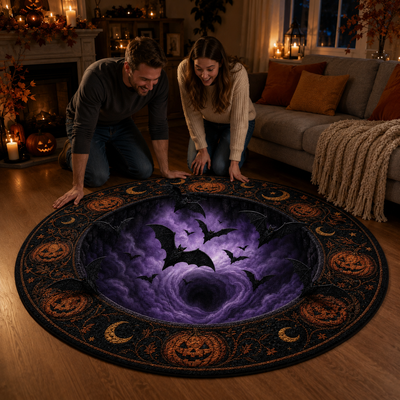 Halloween 3D Vortex Optical Illusion Round Rug, Non Slip Decorative Floor Mat, Spooky Visual Trap Design, Halloween Home Decor Gift for Family & Party Lovers