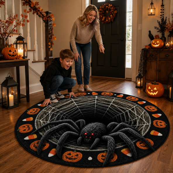 Halloween 3D Vortex Optical Illusion Round Rug, Non Slip Decorative Floor Mat, Spooky Visual Trap Design, Halloween Home Decor Gift for Family & Party Lovers