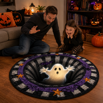 Halloween 3D Vortex Optical Illusion Round Rug, Non Slip Decorative Floor Mat, Spooky Visual Trap Design, Halloween Home Decor Gift for Family & Party Lovers