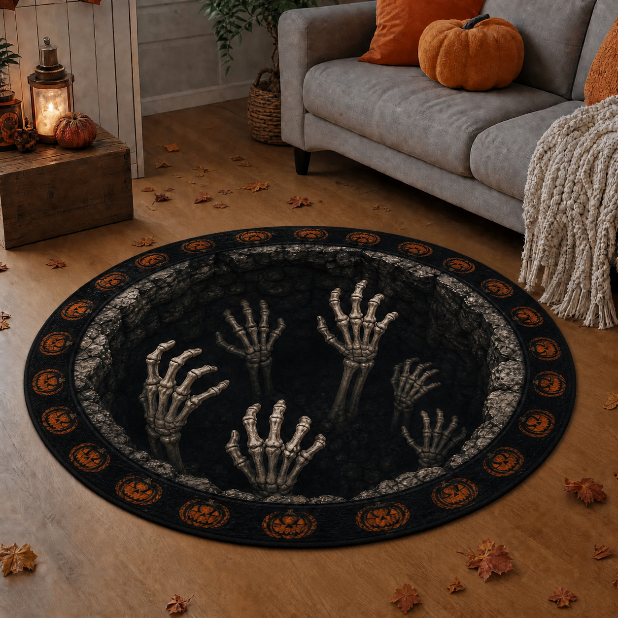 Halloween 3D Vortex Optical Illusion Round Rug, Non Slip Decorative Floor Mat, Spooky Visual Trap Design, Halloween Home Decor Gift for Family & Party Lovers