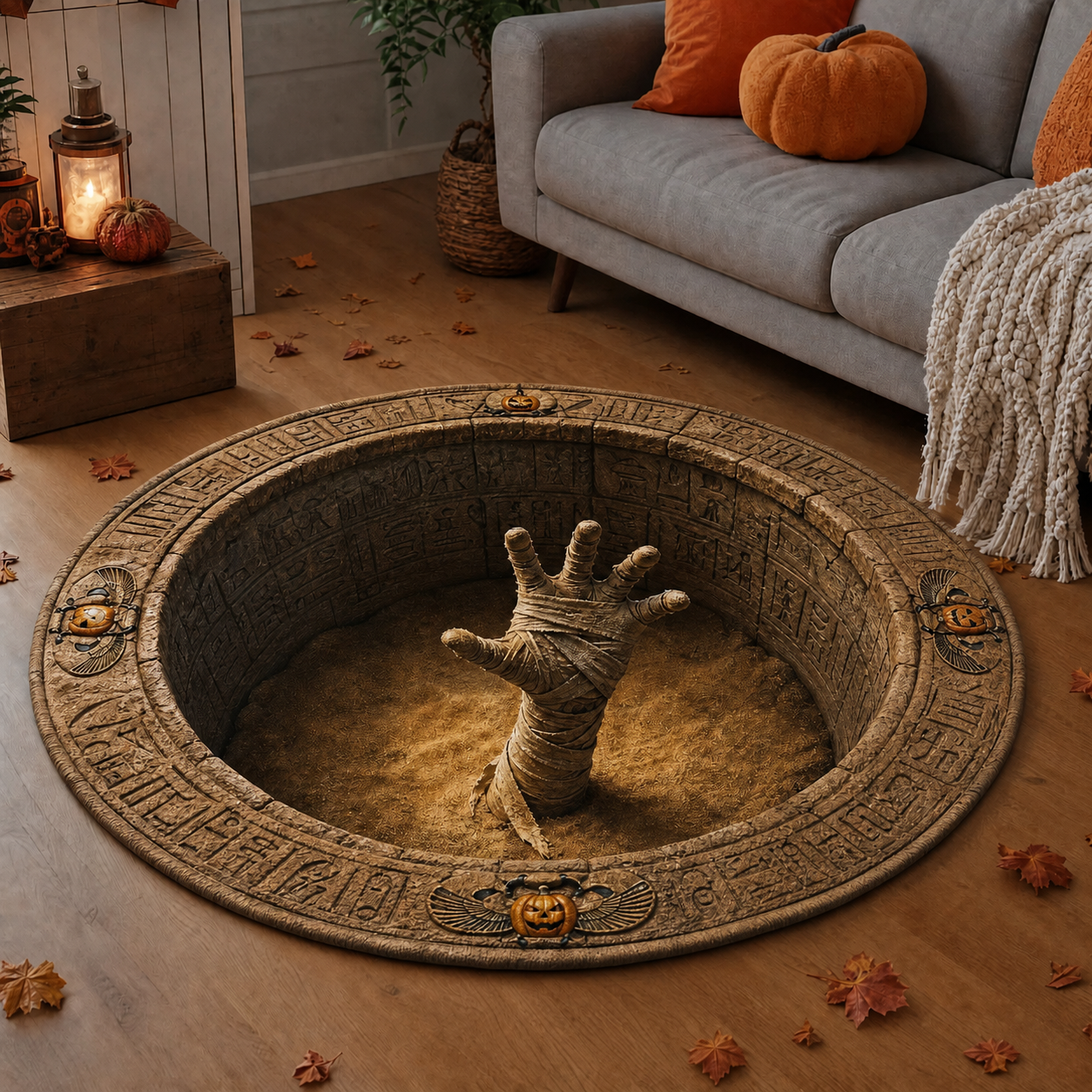 Halloween 3D Vortex Optical Illusion Round Rug, Non Slip Decorative Floor Mat, Spooky Visual Trap Design, Halloween Home Decor Gift for Family & Party Lovers