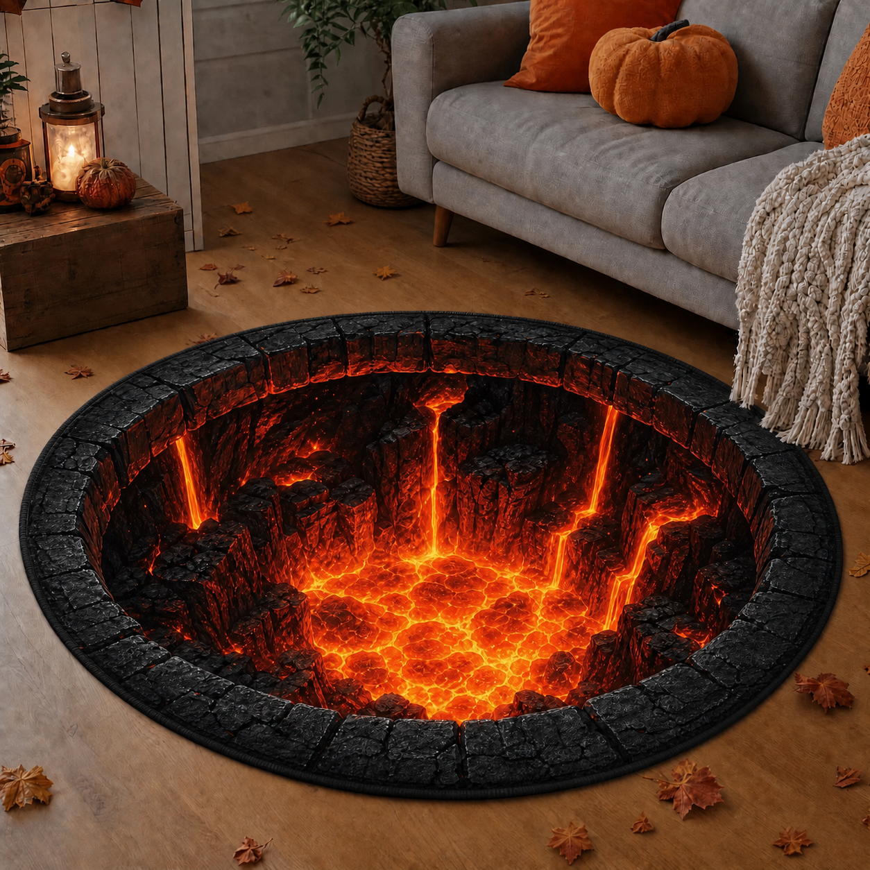 Halloween 3D Vortex Optical Illusion Round Rug, Non Slip Decorative Floor Mat, Spooky Visual Trap Design, Halloween Home Decor Gift for Family & Party Lovers