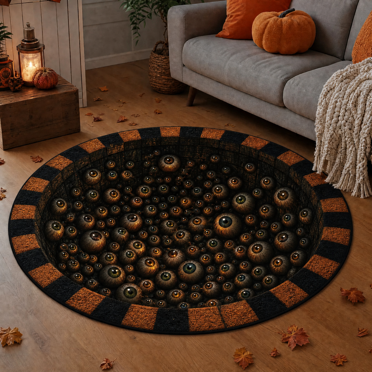 Halloween 3D Vortex Optical Illusion Round Rug, Non Slip Decorative Floor Mat, Spooky Visual Trap Design, Halloween Home Decor Gift for Family & Party Lovers