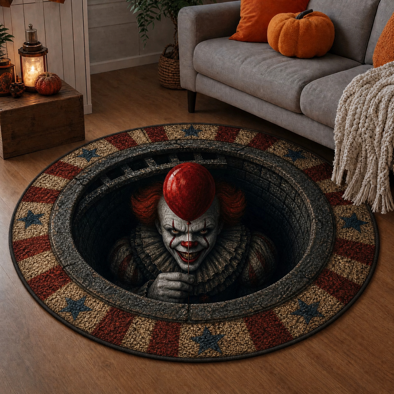 Halloween 3D Vortex Optical Illusion Round Rug, Non Slip Decorative Floor Mat, Spooky Visual Trap Design, Halloween Home Decor Gift for Family & Party Lovers