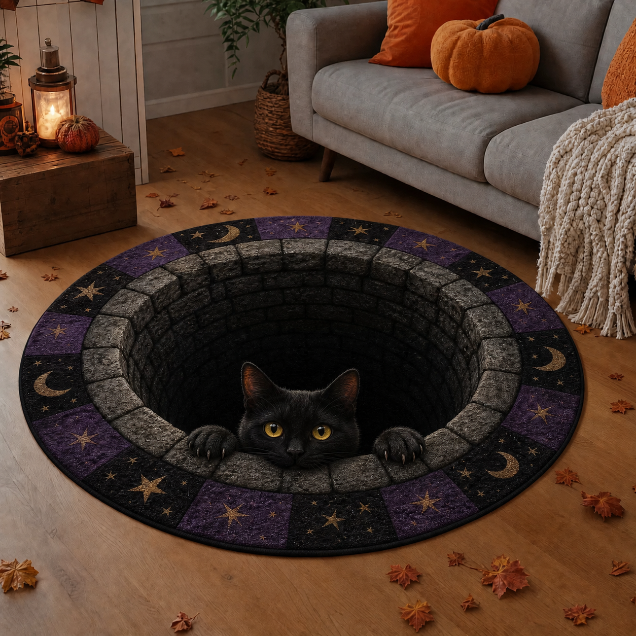 Halloween 3D Vortex Optical Illusion Round Rug, Non Slip Decorative Floor Mat, Spooky Visual Trap Design, Halloween Home Decor Gift for Family & Party Lovers