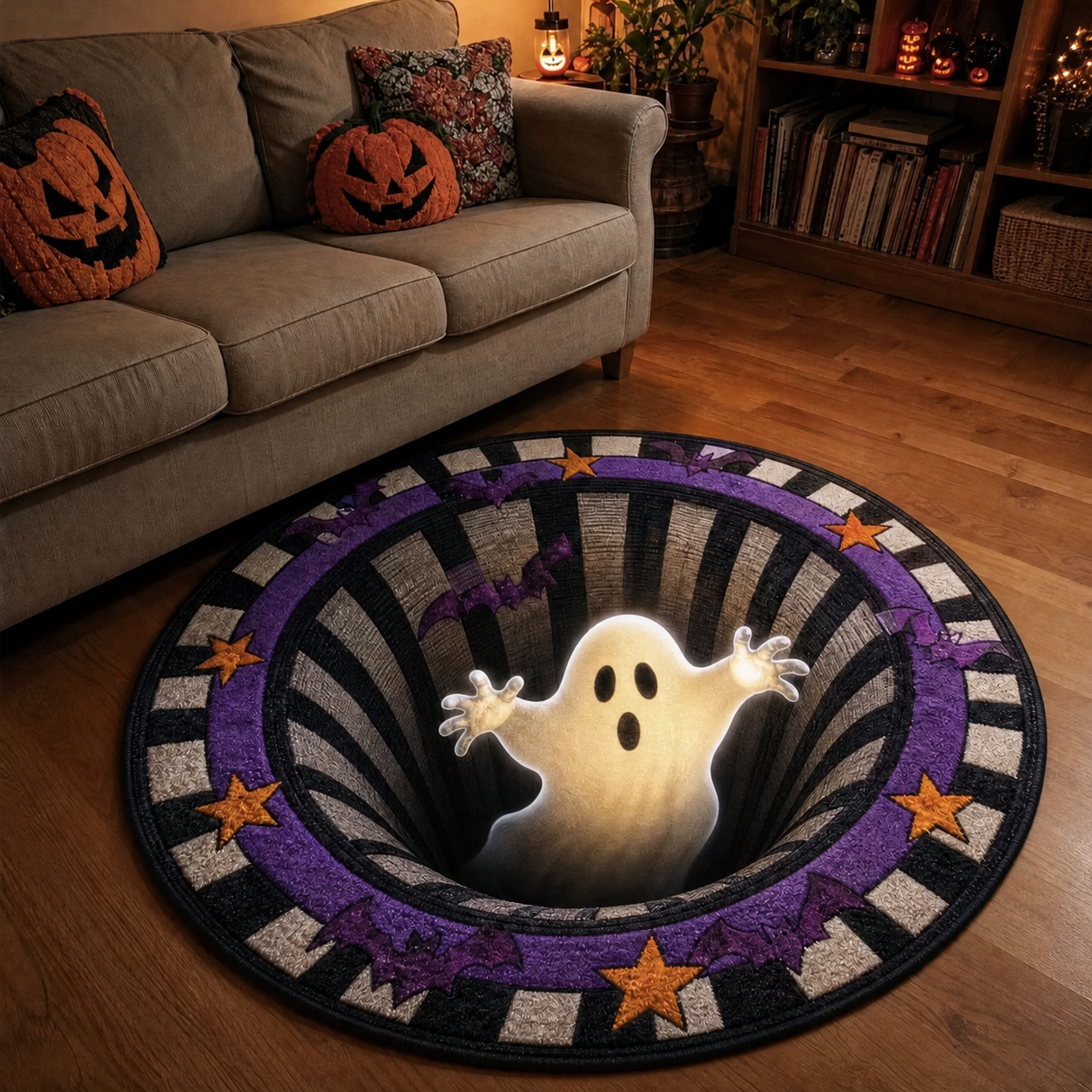Halloween 3D Vortex Optical Illusion Round Rug, Non Slip Decorative Floor Mat, Spooky Visual Trap Design, Halloween Home Decor Gift for Family & Party Lovers