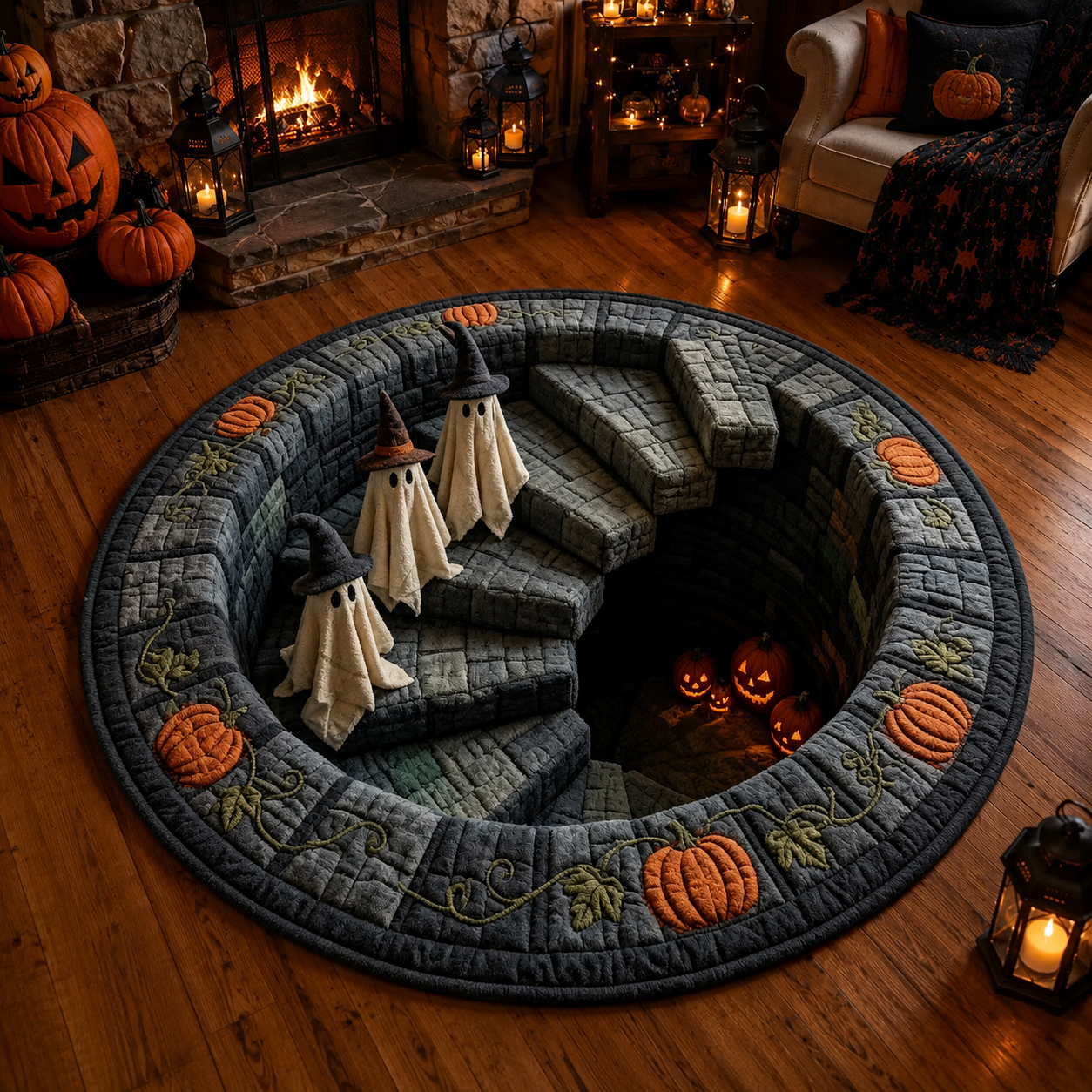 Halloween 3D Vortex Optical Illusion Round Rug, Non Slip Decorative Floor Mat, Spooky Visual Trap Design, Halloween Home Decor Gift for Family & Party Lovers