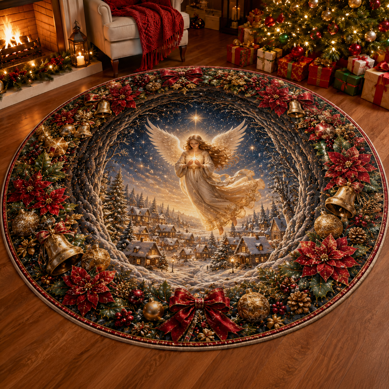 Christmas 3D Vortex Optical Illusion Round Rug, Non Slip Decorative Floor Mat, Festive Visual Trap Design, Xmas Home Decoration Gift for Family and Holiday Party Lovers