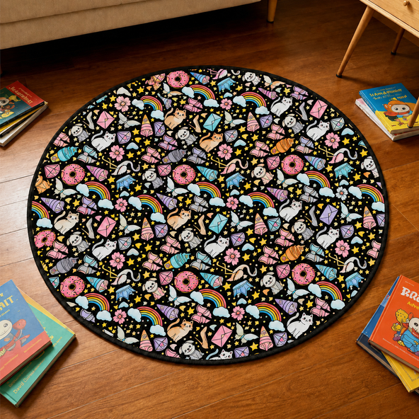 DIY Drawing Round Doormat with 24 Colors Markers, Doodle Your Own Floor Mat, Customizable Washable Paint & Play Doormat for Adults, Kids