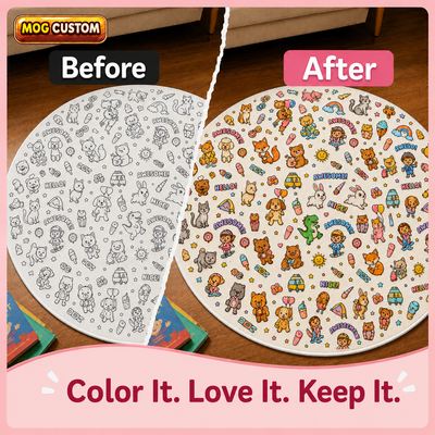 DIY Drawing Round Doormat with 24 Colors Markers, Doodle Your Own Floor Mat, Customizable Washable Paint & Play Doormat for Adults, Kids