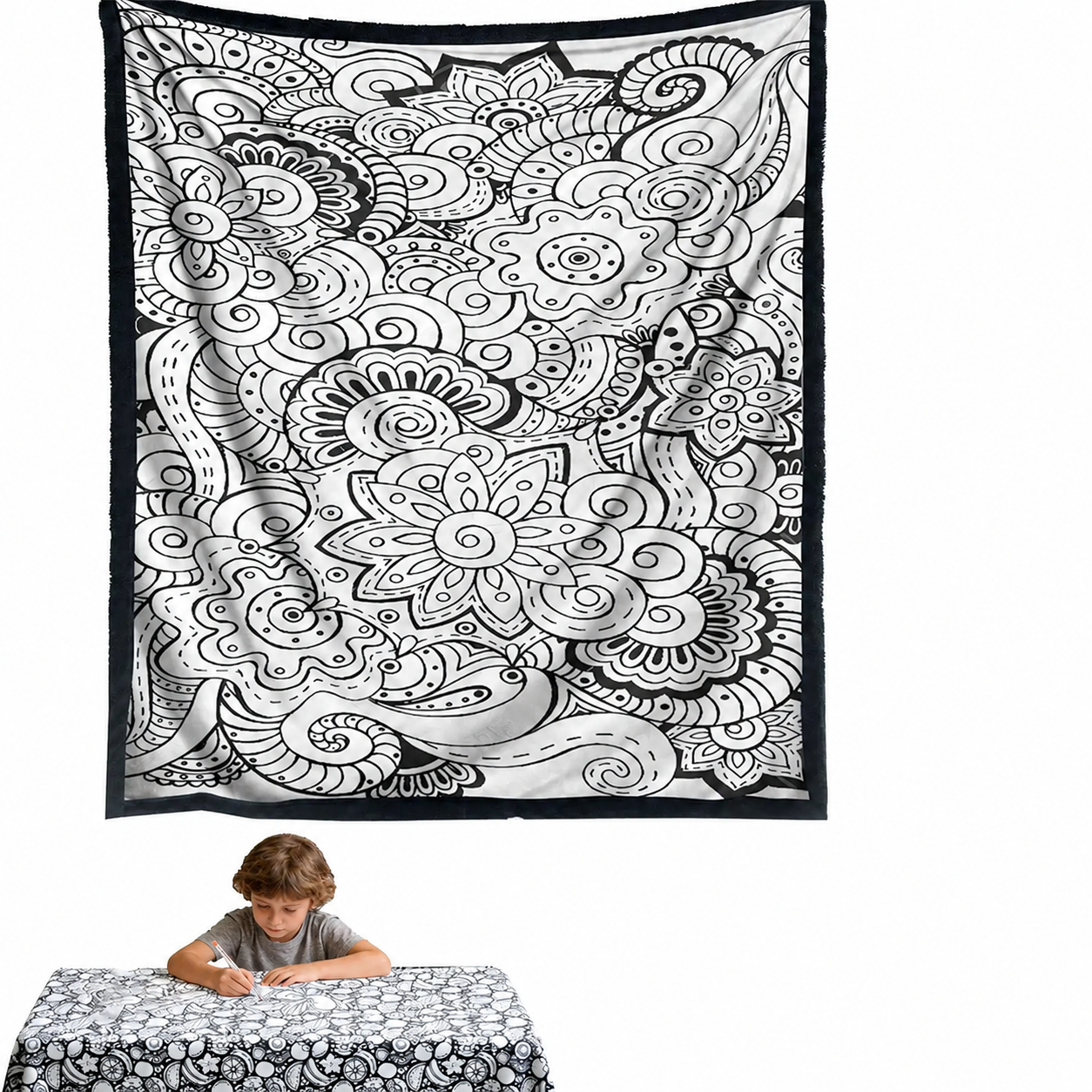 DIY Drawing Blanket with 24 Colors Markers, Doodle Your Own Blankets, Customizable Washable Paint & Play Blankets for Adults