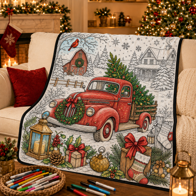 DIY Christmas Drawing Blanket with 24 Colors Markers, Doodle Your Own Xmas Blanket, Customizable Washable Paint Play Blanket for Adults, Kids
