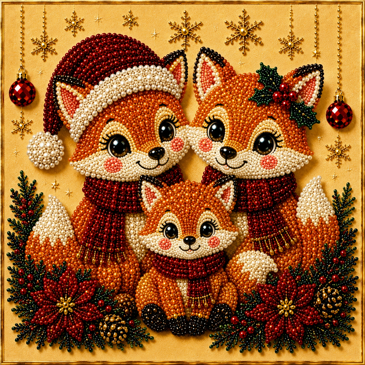 Christmas Pearl Diamond Paintings Kit  Animal Family Patterns Include Round Beads, Printed Canvas and Applicator Tools