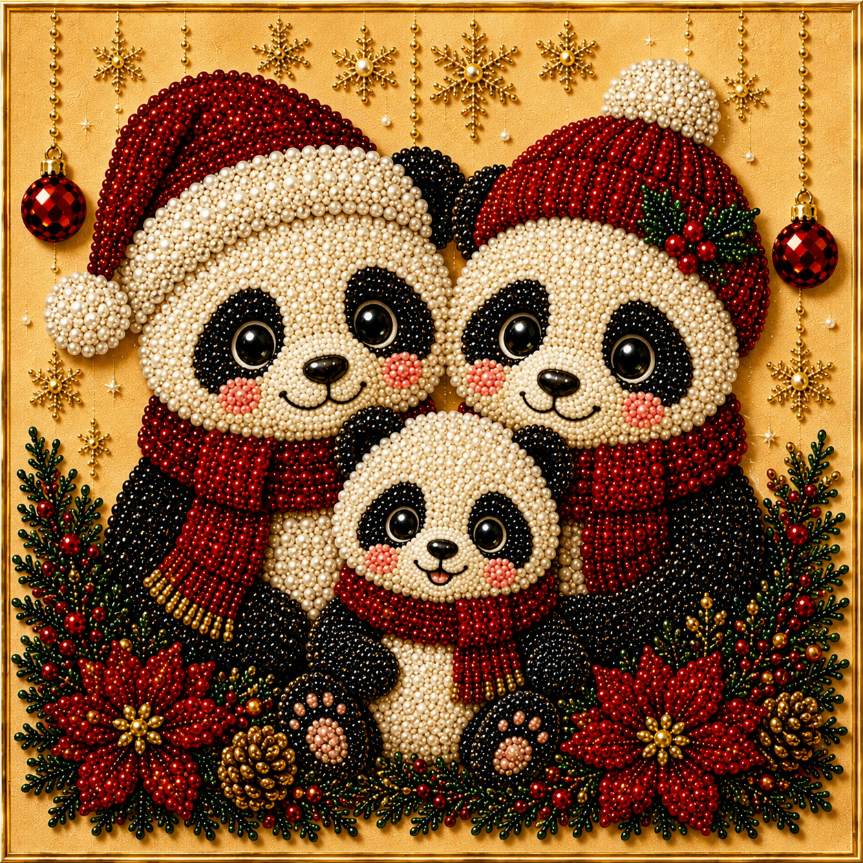 Christmas Pearl Diamond Paintings Kit  Animal Family Patterns Include Round Beads, Printed Canvas and Applicator Tools