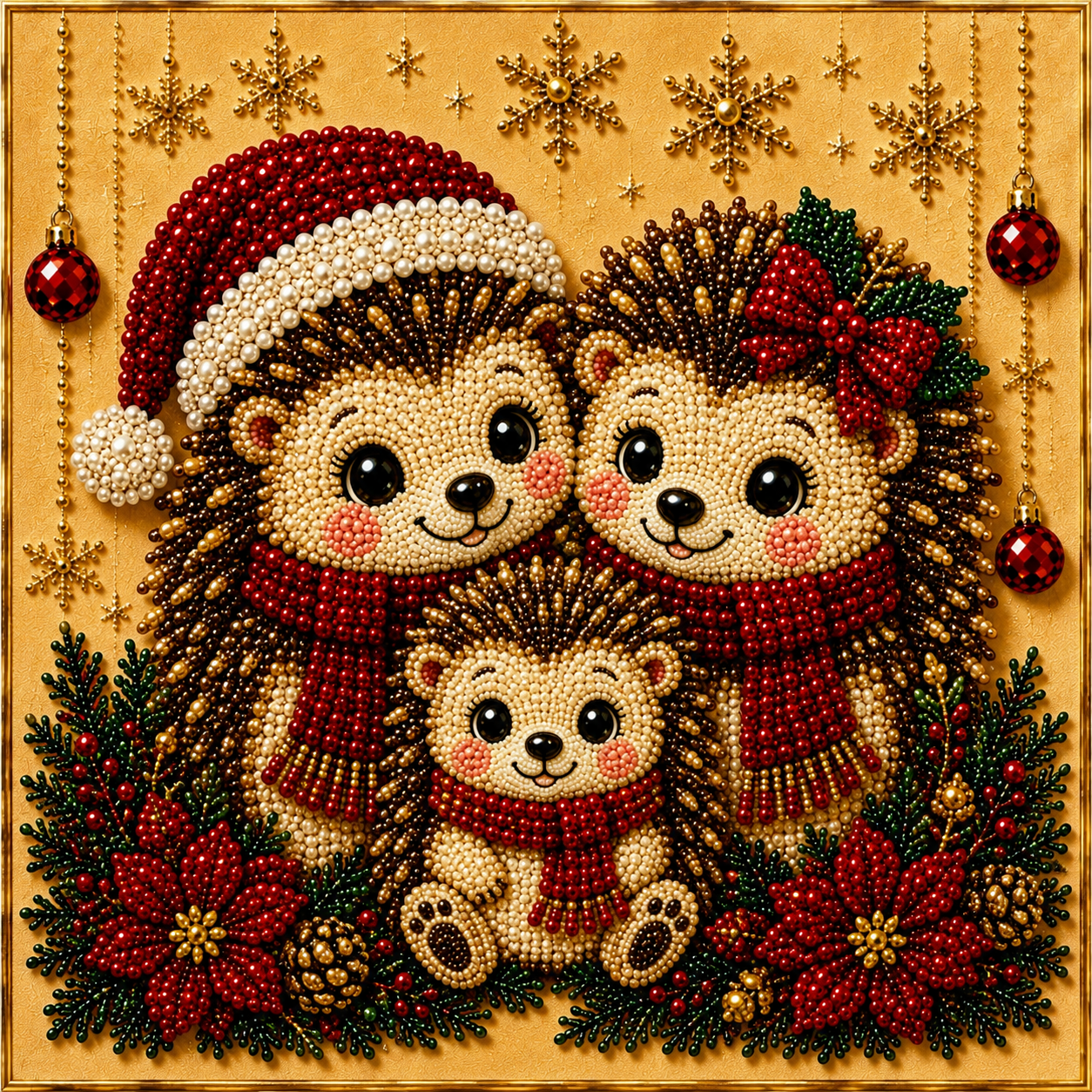 Christmas Pearl Diamond Paintings Kit  Animal Family Patterns Include Round Beads, Printed Canvas and Applicator Tools