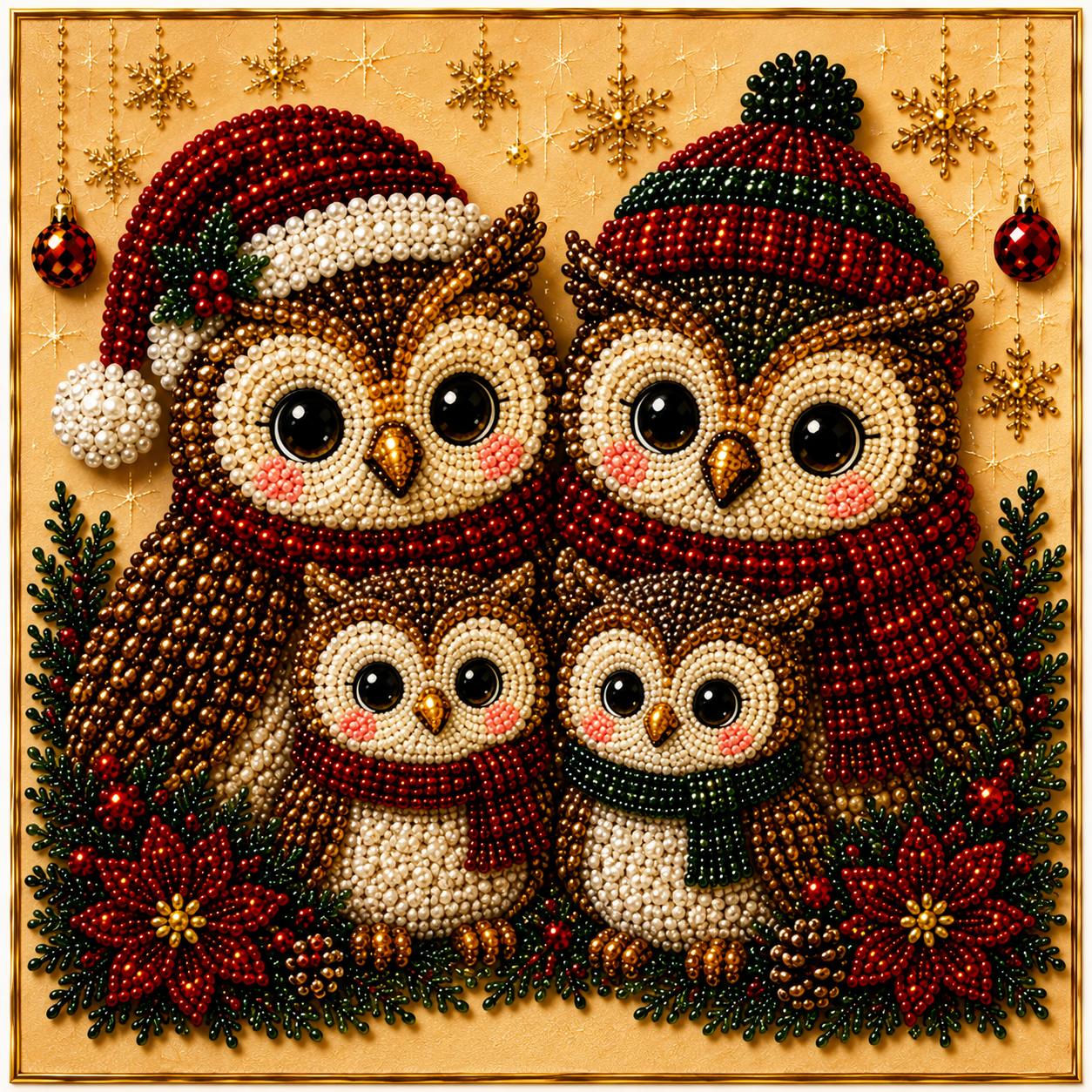 Christmas Pearl Diamond Paintings Kit  Animal Family Patterns Include Round Beads, Printed Canvas and Applicator Tools
