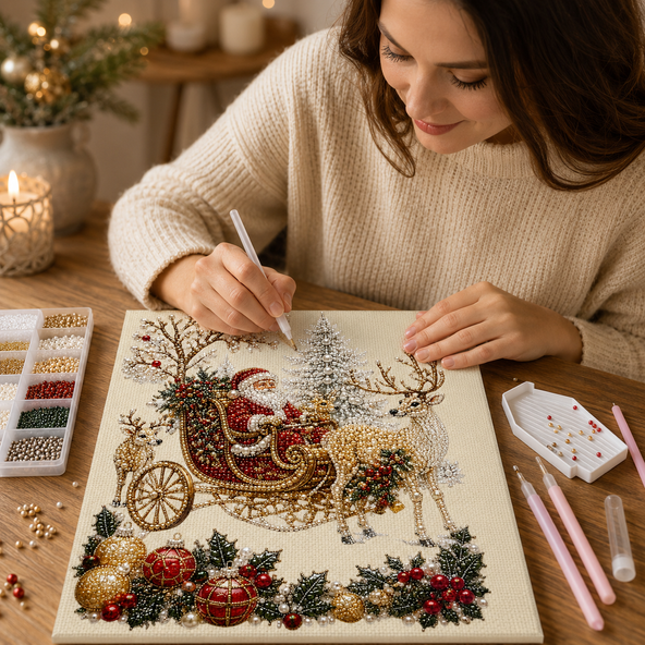 Christmas 3D Pearl Art DIY Kit – Festive Holiday Wall Decor, Handmade Craft Gift for Families & Craft Lovers