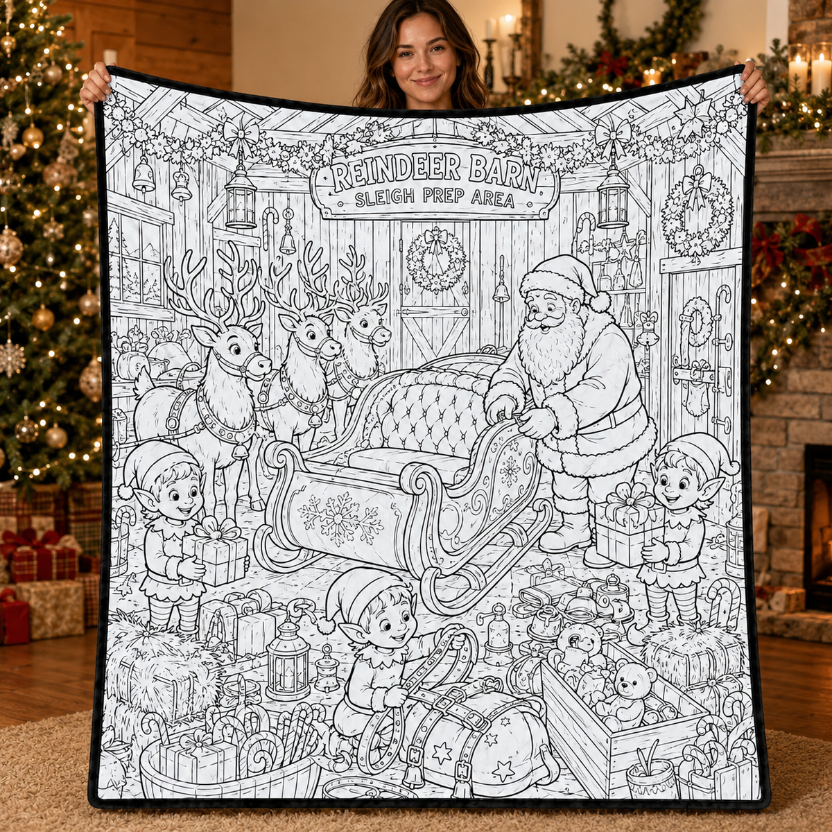 DIY Christmas Drawing Blanket with 24 Colors Markers, Doodle Your Own Xmas Blanket, Customizable Washable Paint Play Blanket for Adults, Kids