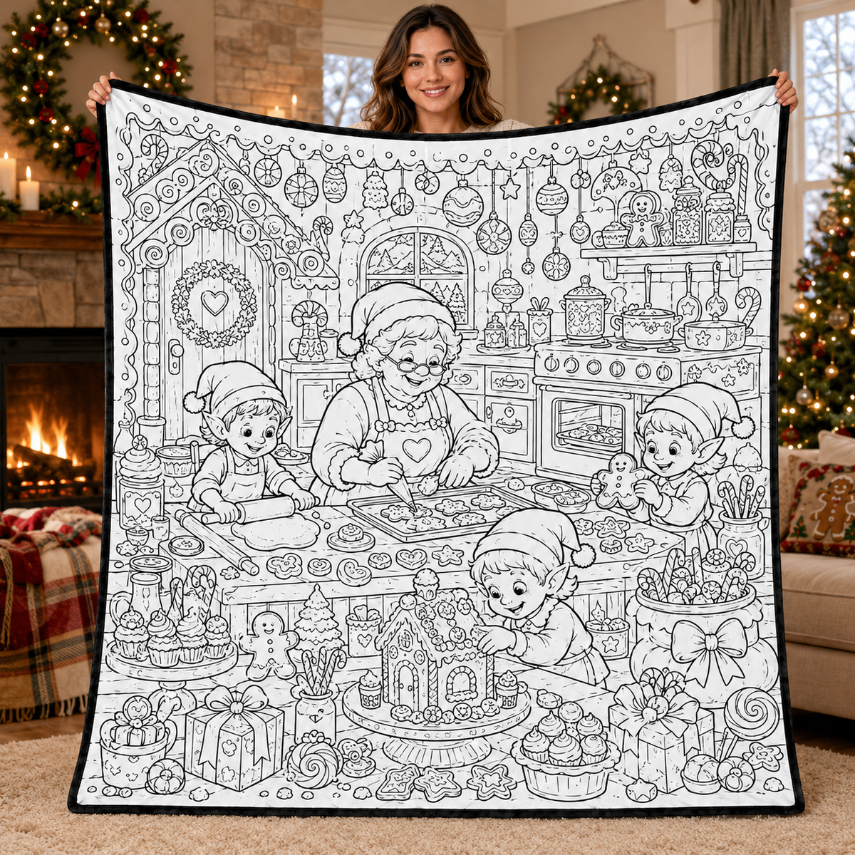 DIY Christmas Drawing Blanket with 24 Colors Markers, Doodle Your Own Xmas Blanket, Customizable Washable Paint Play Blanket for Adults, Kids