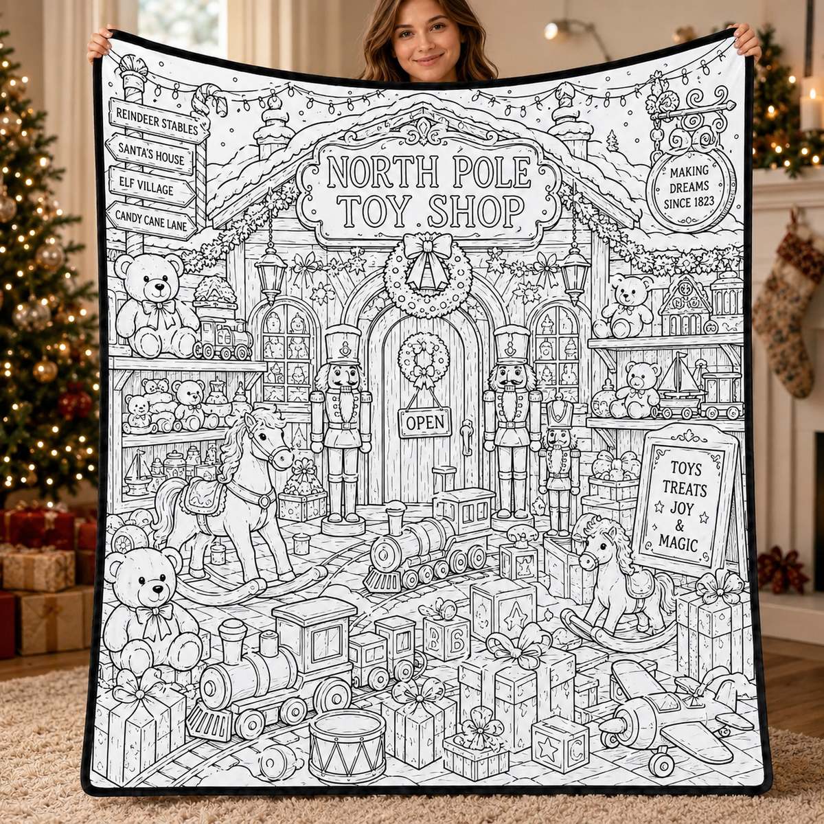 DIY Christmas Drawing Blanket with 24 Colors Markers, Doodle Your Own Xmas Blanket, Customizable Washable Paint Play Blanket for Adults, Kids