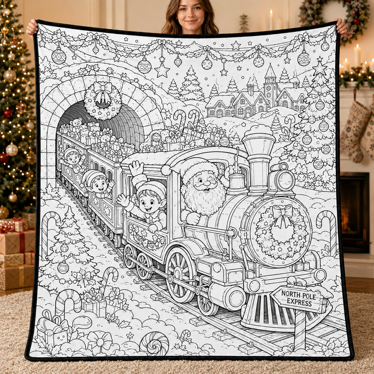 DIY Christmas Drawing Blanket with 24 Colors Markers, Doodle Your Own Xmas Blanket, Customizable Washable Paint Play Blanket for Adults, Kids