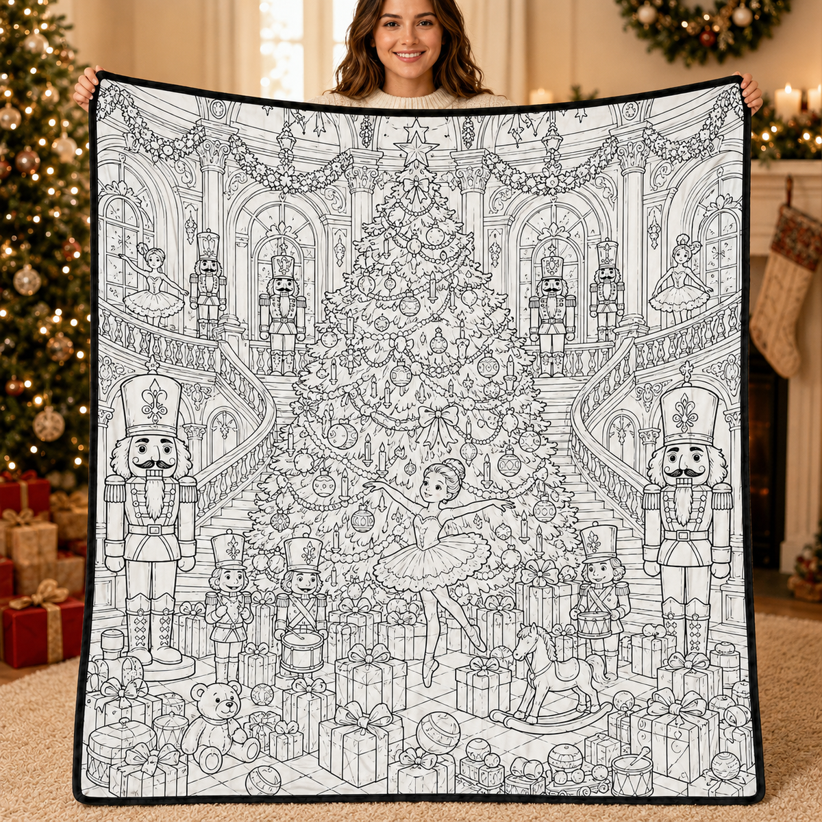DIY Christmas Drawing Blanket with 24 Colors Markers, Doodle Your Own Xmas Blanket, Customizable Washable Paint Play Blanket for Adults, Kids