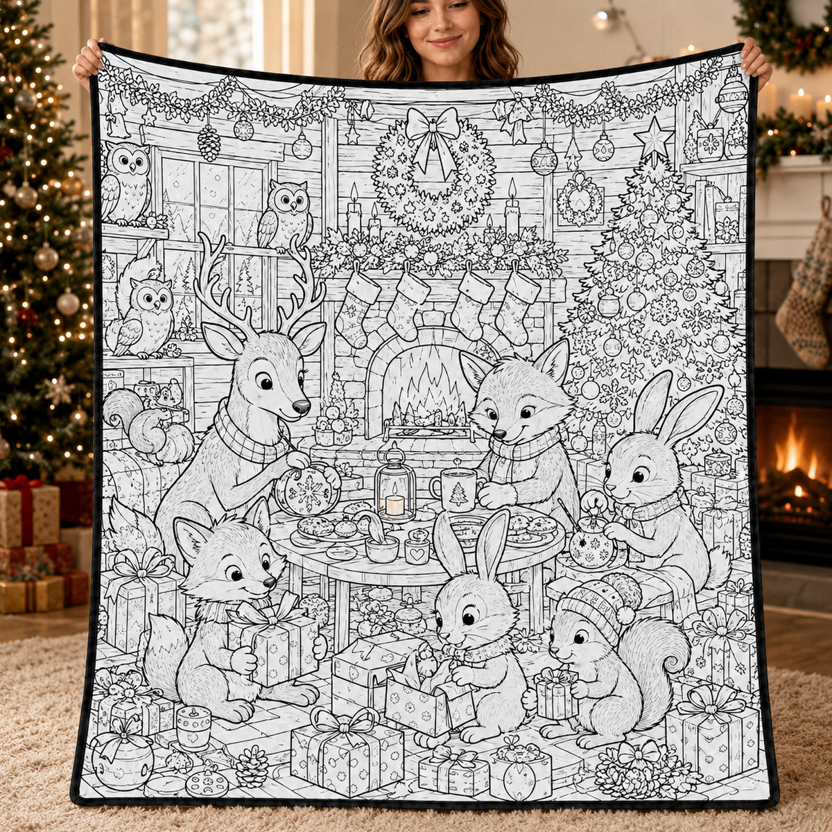 DIY Christmas Drawing Blanket with 24 Colors Markers, Doodle Your Own Xmas Blanket, Customizable Washable Paint Play Blanket for Adults, Kids