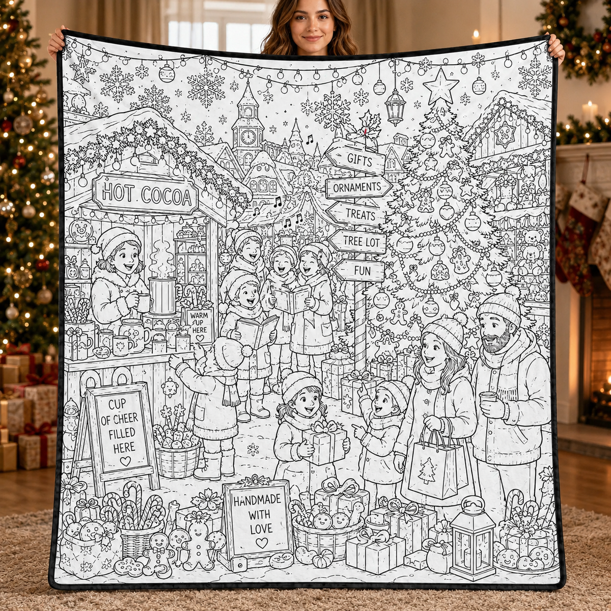 DIY Christmas Drawing Blanket with 24 Colors Markers, Doodle Your Own Xmas Blanket, Customizable Washable Paint Play Blanket for Adults, Kids