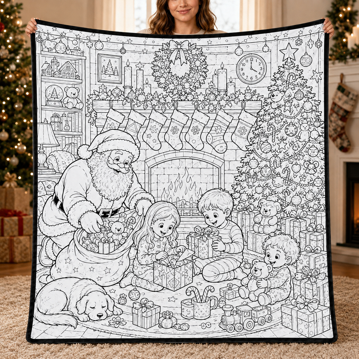 DIY Christmas Drawing Blanket with 24 Colors Markers, Doodle Your Own Xmas Blanket, Customizable Washable Paint Play Blanket for Adults, Kids